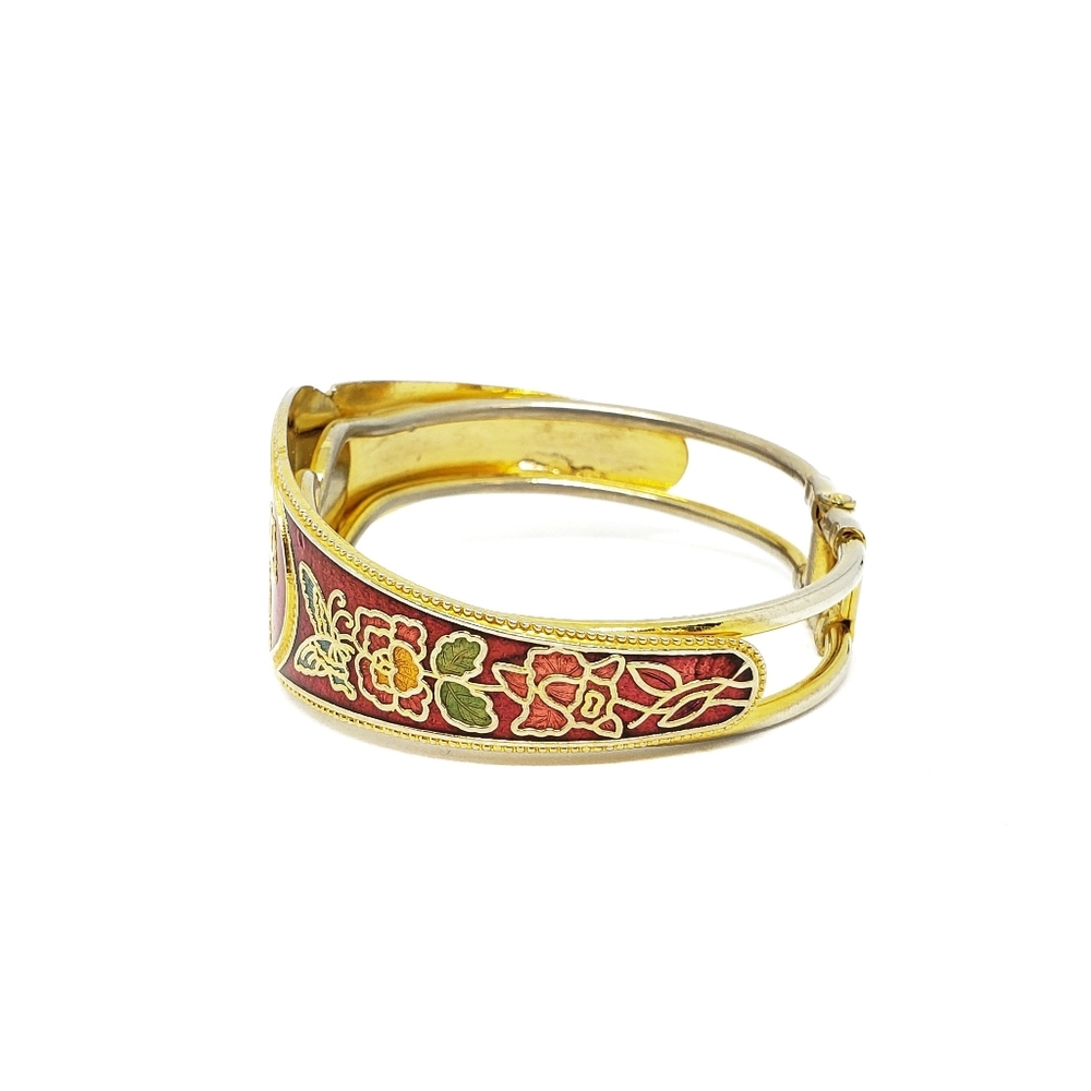 Vintage Cloisonne Red enamel floral bangle - Picture 3 of 4